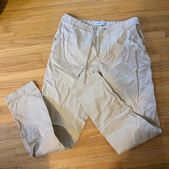 Excellent condition slim relaxed khaki cotton pants with elastic waist & drawstr - Picture 4 of 5